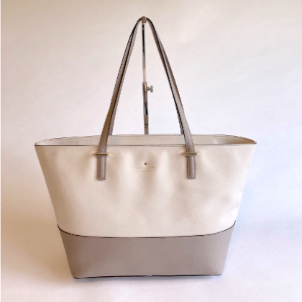 Kate Spade Ivory Beige Crossgrain Leather Handbag Shoulder Bag.